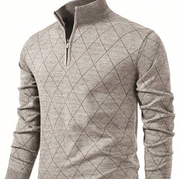 Khaki Modern Casual Men's Lightweight Half-Zip Knit Sweater
